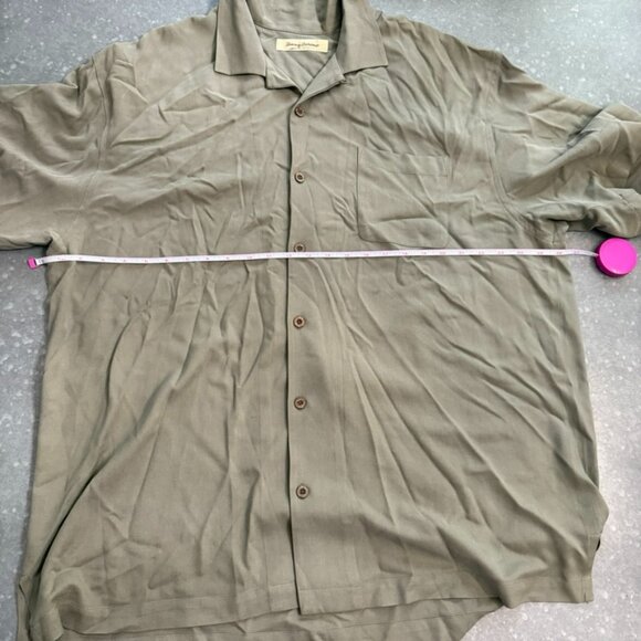 Tommy Bahama Olive Green 100% Silk Short Sleeve Button-Up Shirt - Size XL - Picture 12 of 13